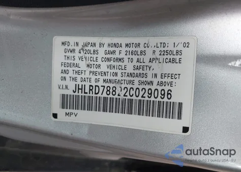 2002 Honda Cr-V Ex z USA, uszkodzony, nr VIN JHLRD78822C029096
